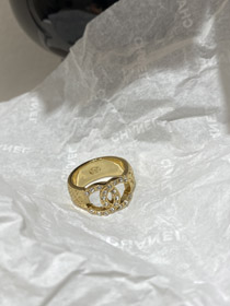 Chanel gold letter embossed double C diamond double-sided wearable ring-3591