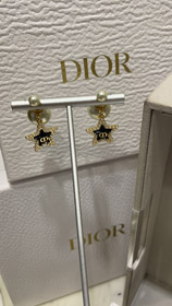 Dior navy blue star pearl double ball earrings-3791