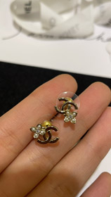 Celine pearl rhinestone small flower gold double C earrings-3798