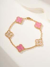 Van Cleef & Arpels pink diamond rose stone five flower bracelet-3803